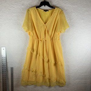 Adrienne Vittadini Tiered Dress Women's XL Yellow Polyester Swiss Dot‎ 6607